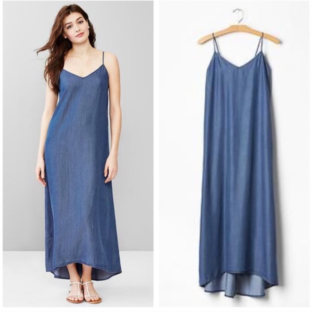 GAP Blue Denim Sleeveless Maxi Dress